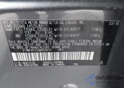 2016 Toyota Rav4 Xle from USA, damaged, VIN 2T3WFREV5GW265634